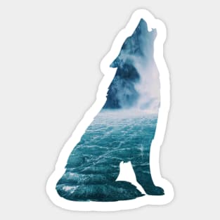 Misty howling wolf seascape Sticker